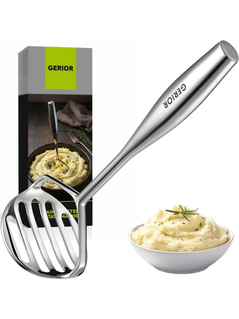 Heavy Duty Stainless Steel Potato Masher | Dishwasher Safe Food & Fruit Smasher